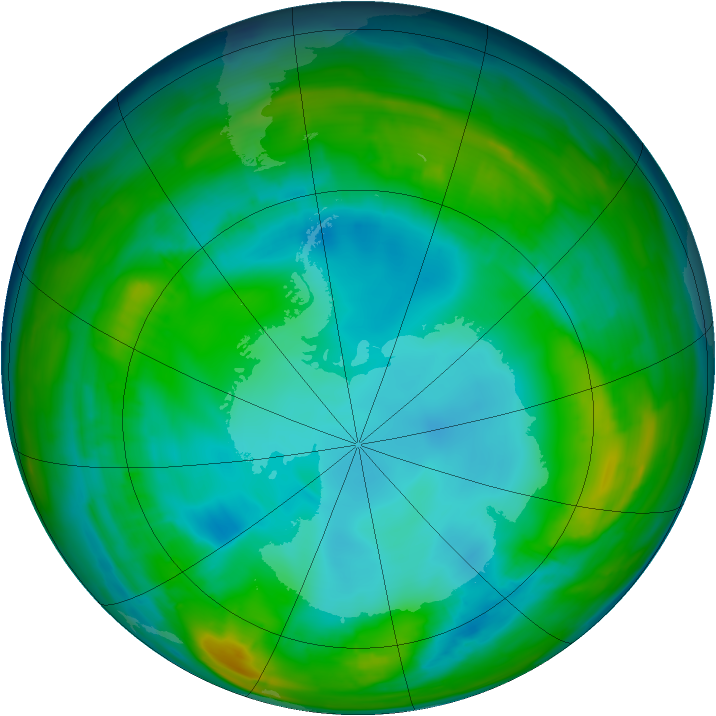 Antarctic ozone map for 03 August 2015